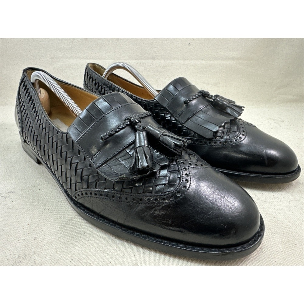 Mezlan Alicante Mens Black Kiltie Tassel Woven Leather Slip On Shoes Sz 11 M
